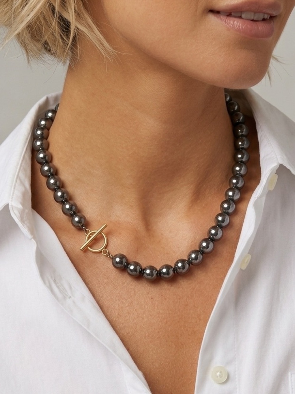 Stainless steel ball necklace Gold Toggle womens jewelry